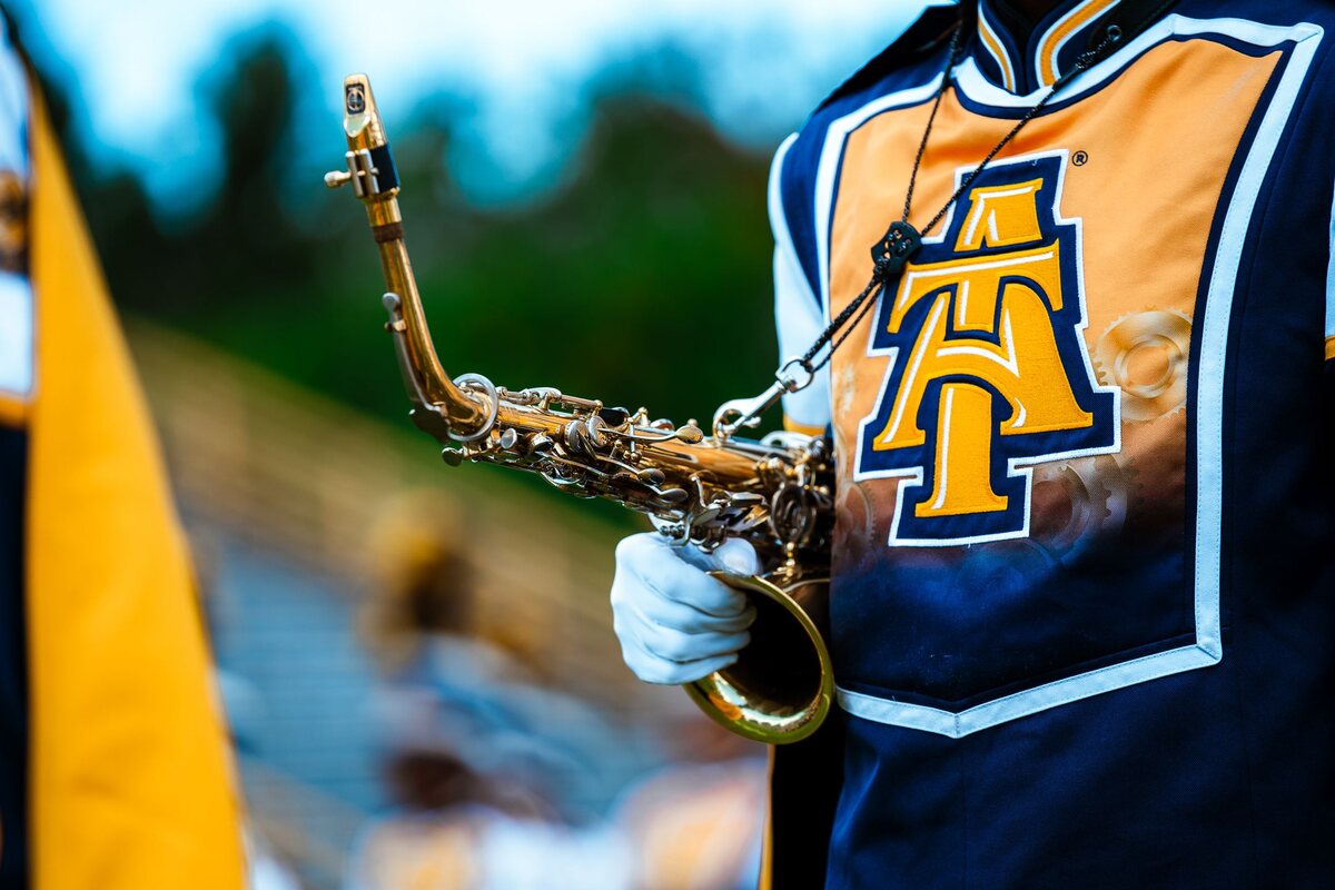 On the field with the marching band